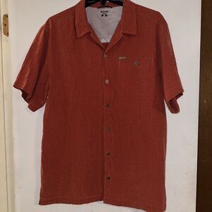 COLUMBIA Sportswear Co: SS Button Front Casual Camp Shirt: Brick Orange Check, L